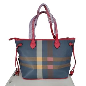 Stylish Blue and Red Tote Bag with Wristlet